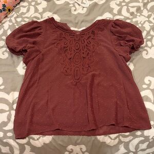 Burgundy Blouse with Polka Dots and Lace great for work
